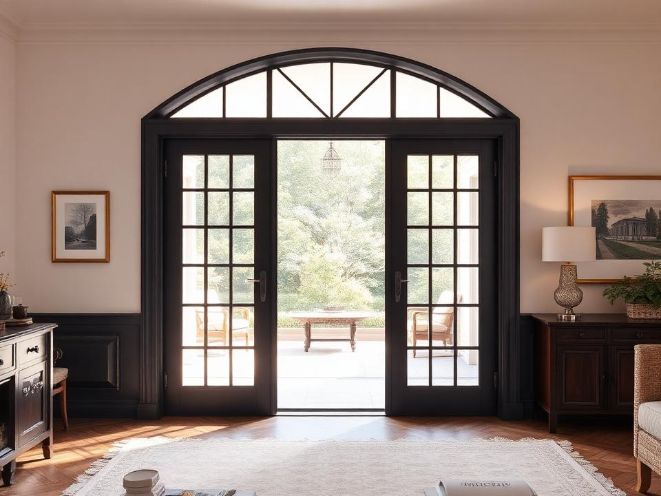 Dubbele deur met glaspartij en bovenlicht